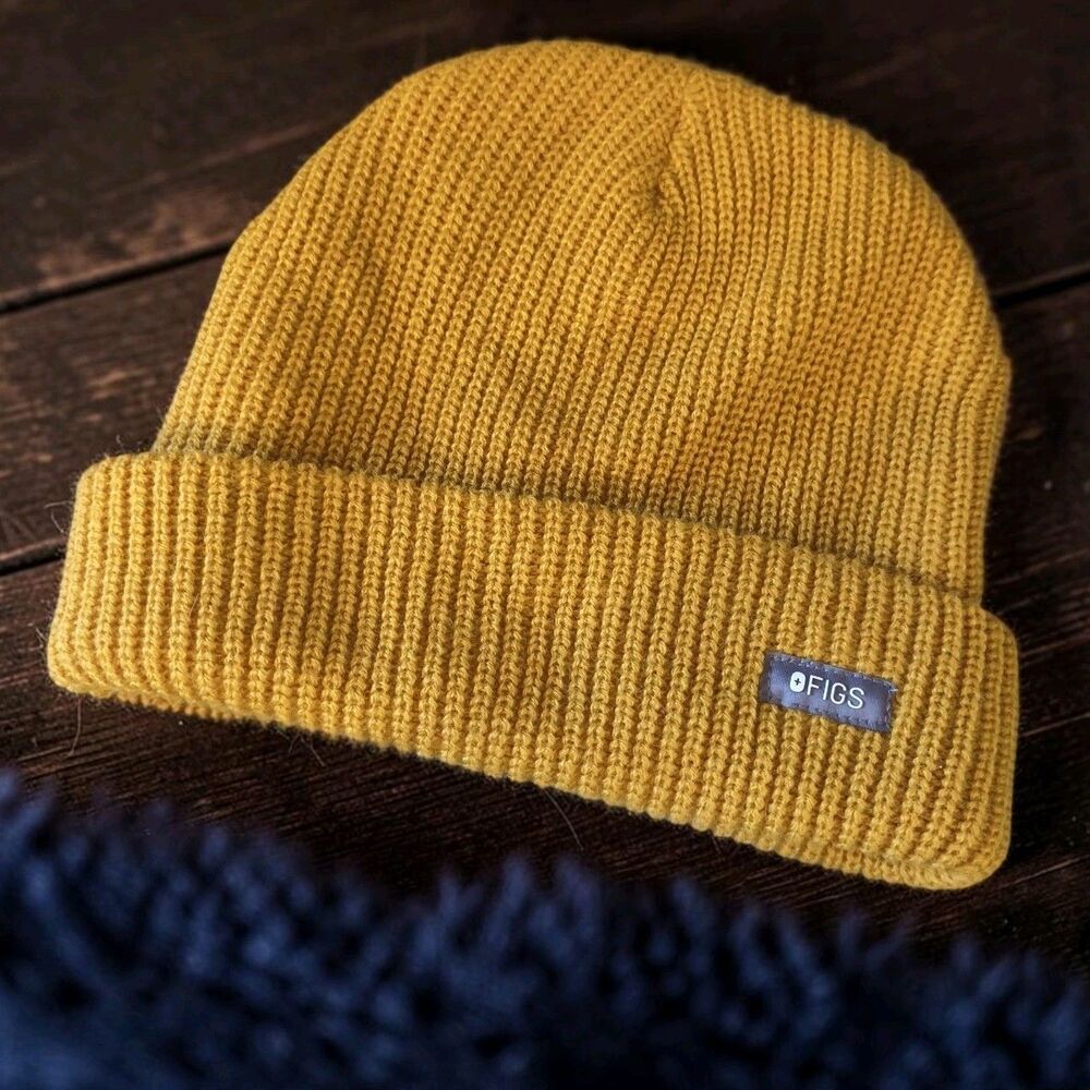 Figs Beanie Hat Knit Yellow Unisex Minimalist Gorpcore Workwear Medical Outdoors